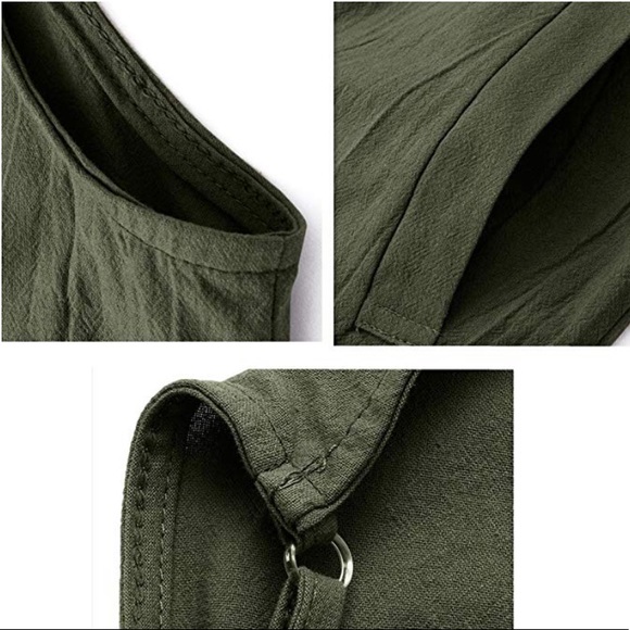 Olive Harem Overalls WideLeg Cotton Linen Jumpsuit - Picture 3 of 5